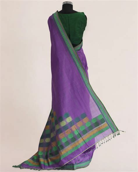 Purple - Stacked Spheres Organic Cotton Saree – Ethicus