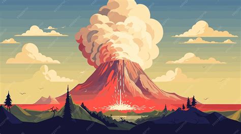 Premium Vector | Volcano eruption drawing flat style vector