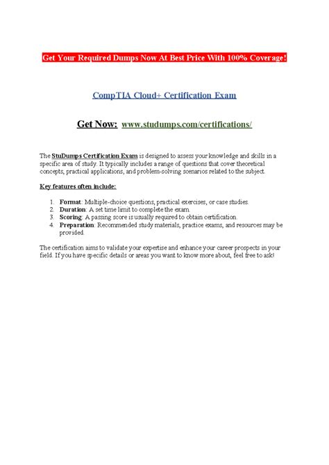 Comp TIA Cloud+ Certification Exam - Get Your Required Dumps Now At ...