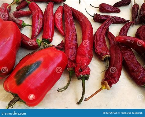 Red Pepper On A Paper Background. Hot Peppers In A Dried State. Bell ...