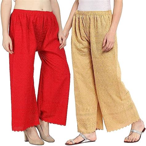 Buy TRIFON Women's Chikankari Embroidered Cotton Loose fit Palazzos ...