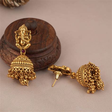 Antique gold plated floral necklace set with jhumka earring - smarsjewelrys