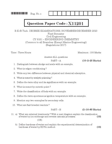 SH-ND-2020-CY 8151-Engineering Chemistry Exam Questions - Studocu