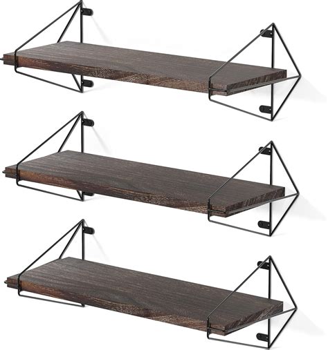 Amazon.com: Rustic Dark Carbonized Brown Wood Floating Shelves - Trio ...
