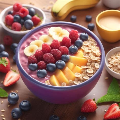 Acai bowl with oats fruit condensed milk and cereal healthy food ...