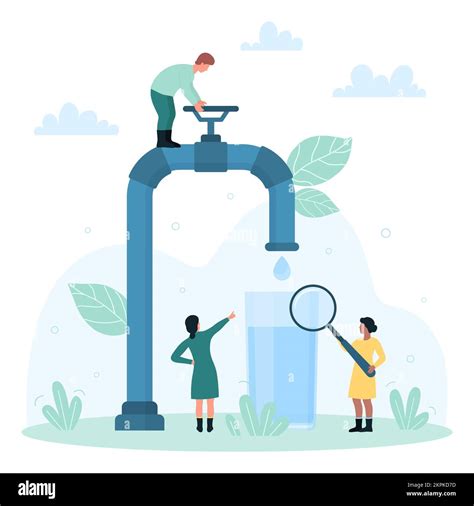 Water quality research and analysis vector illustration. Cartoon tiny people researching ...