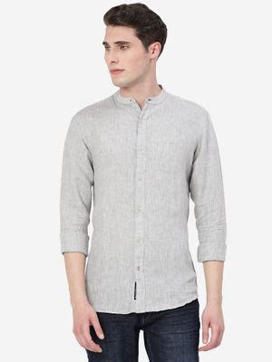 Buy JadeBlue Men Charcoal Grey Linen Slim Fit Solid Semi Casual Shirt ...