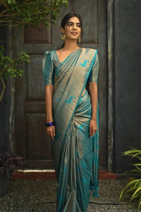 Beautiful Sky Blue Jacquard Work Silk Saree – Ibis Fab
