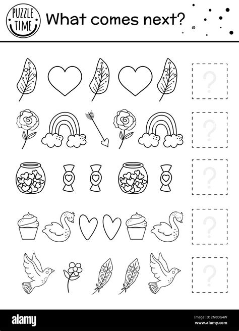 What comes next. Valentine day black and white matching activity for ...