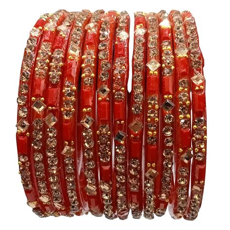Buy 'The Golden Cascade' Red Colour Cutting Glass Zircon Bangle / Chudi ...