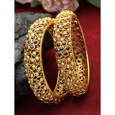 Buy PANASH Multi-Color Stones Gold Plating Traditional Bangles (Pack of ...