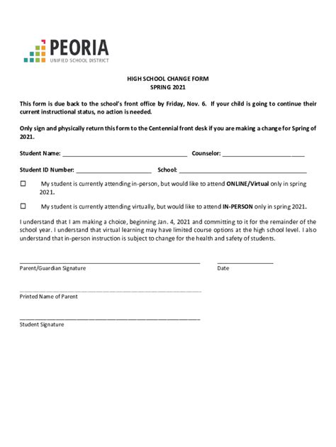 Fillable Online High School Change Form Spring 2021 Fax Email Print ...