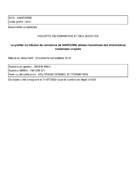 Remplissable En Ligne Dsignation de lentreprise :SAS COLORADO CONSEIL ...