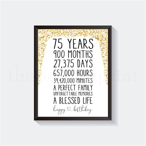 75th Birthday Party Print, Happy Birthday Print, Gold Table Decor, 75th ...