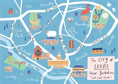 Leeds Map A4 Illustrated Giclee Print - Etsy UK