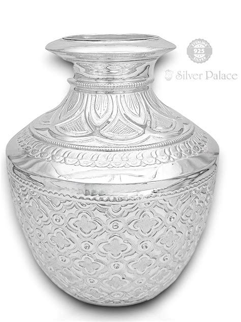 925 Pure Silver Flower Design Hand Crafted Nagas Pooja Kalash - Silver ...