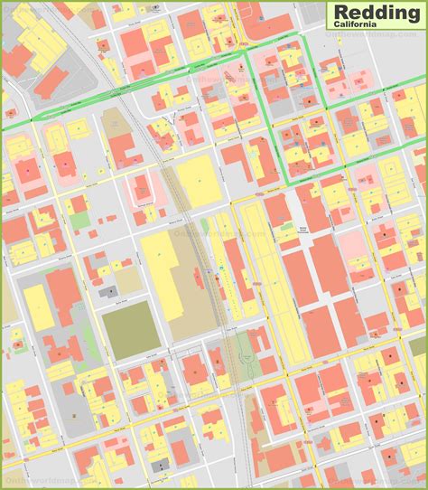 Detailed Map of Downtown Redding - Ontheworldmap.com