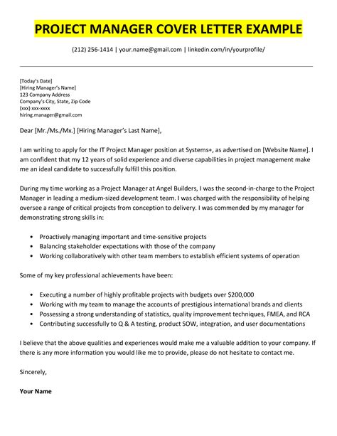 Image result for Program Manager Cover Letter Examples