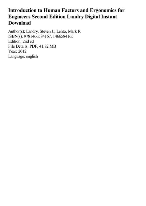 Introduction to Human Factors and Ergonomics for Engineers Second Edition Landry | PDF