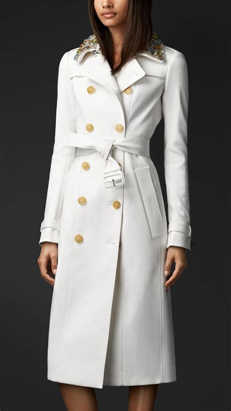 Lyst - Burberry Gem Collar Trench Coat in White