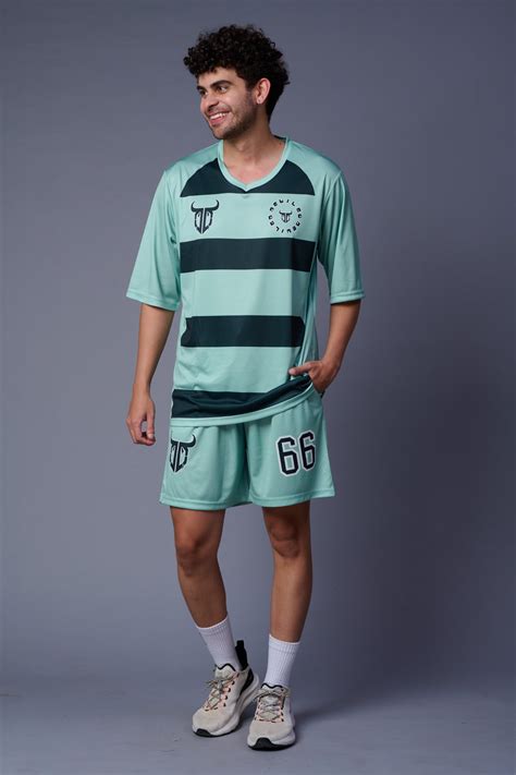 Stripes Printed Light Blue and Black Co-ord Set for Men by Go Devil