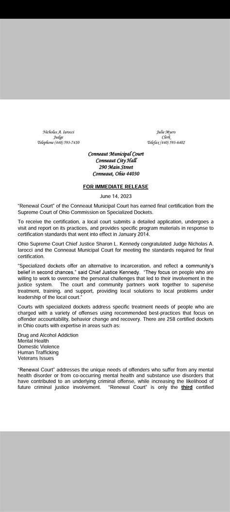 Very proud to announce: “Renewal Court” of the Conneaut Municipal Court ...