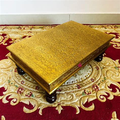 Chowki for Puja, 4-Sided Rectangular, Handcrafted from Brass Sheet – Ashtok