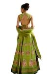 Buy Green Tussar Sequins, Beads, Floral Bouquet Print Panelled Lehenga ...