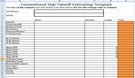 Conventional Slab Takeoff Estimating Template - Download for FREE