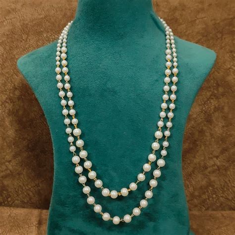 Double-Layer Pearl & Gold Beaded Necklace – Sanvi Jewels