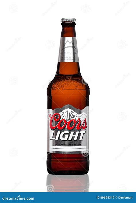 Bottle Of Coors Light Lager Beer Label Showing Symbols For Alcoholic ...