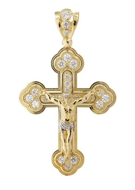 Big Gold Cross & Cz 10K Yellow Gold Pendant. | 13 Grams – FrostNYC