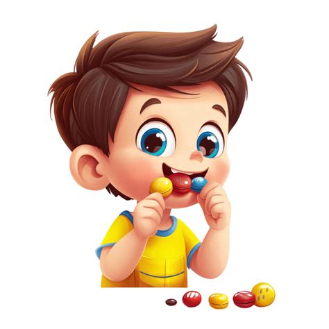 Happy Cartoon Boy Eating Colorful Candies Cute Child 57752510 PNG