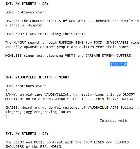 Image result for How to Format a Screenplay Intercut