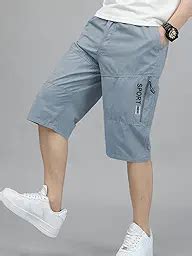 Silver Solid Cotton Shorts For Men