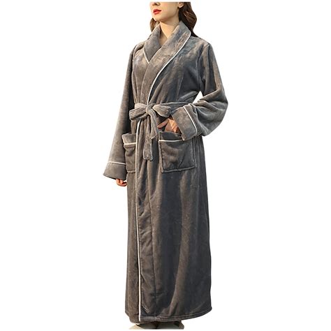 Long Robes for Women Winter Fleece Warm Couple Bathrobe Nightgown ...