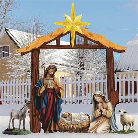 Kigley 6 Pcs Christmas Outdoor Nativity Set 6.7ft Large Manger ...