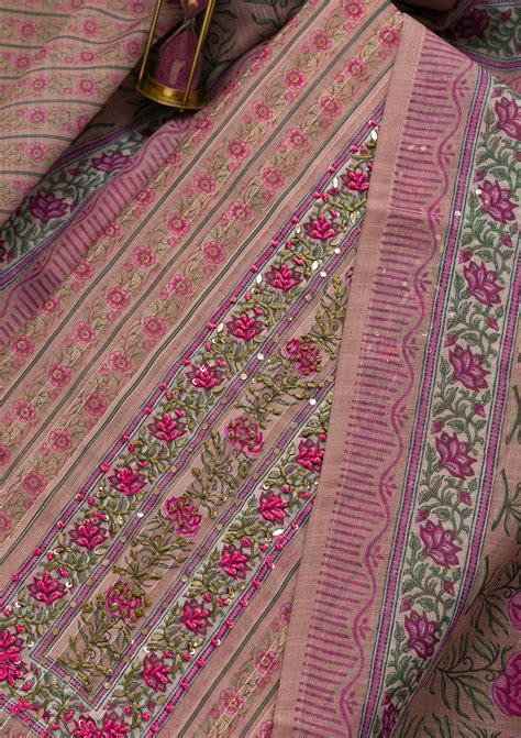 Buy Lavender Threadwork Chanderi Unstitched Salwar Suit - Koskii