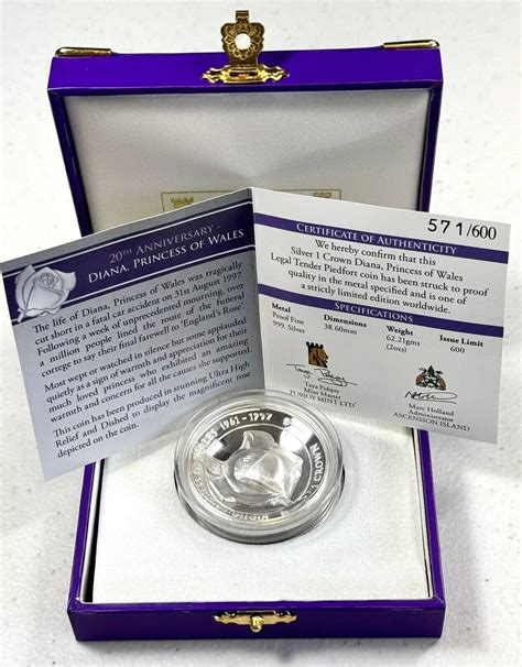 2017 Ascension Island - 2 Oz Proof .999 Silver Crown Princess Diana in ...