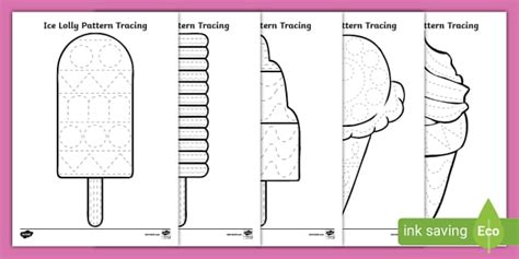 Ice Lolly and Ice Cream Pattern Tracing Activity