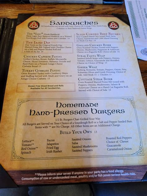 Menu at The Irish Cottage pub & bar, Methuen