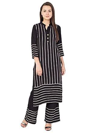 Buy KAPREWALA Women Gotta Patti Work Straight Kurti with Palazzo Black ...