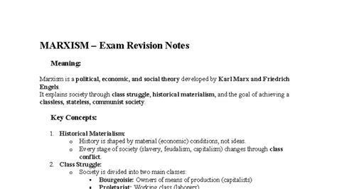 MARXISM Exam Revision Notes: Key Concepts & Features - Studocu