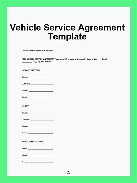 Vehicle Service Agreement Template