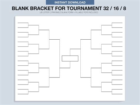 Blank Tournament Bracket, Printable, Fillable PDF, Single Elimination ...