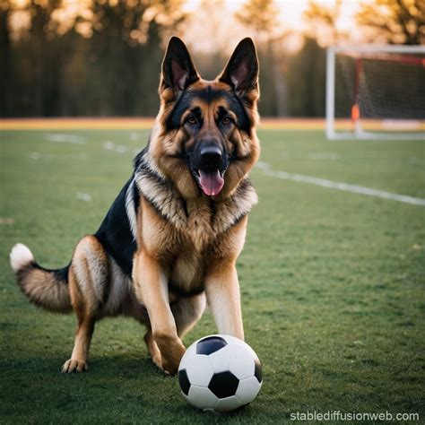 German Shepherd Playing Football | Stable Diffusion Online