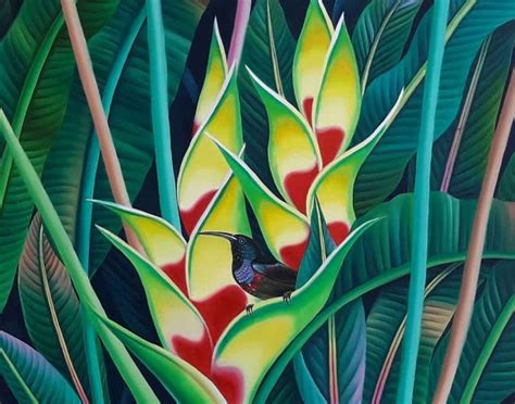 "Bird 2": Green Acrylic Painting (32x36) by Murali Nagapuzha | ArtZolo.com