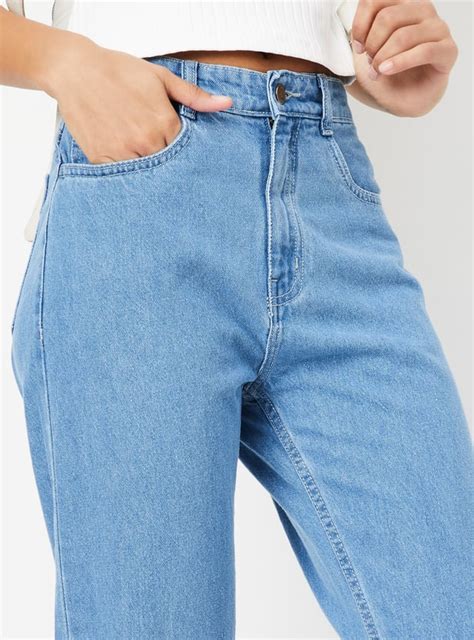 Buy Women Washed High Rise Mom Fit Jeans Online at just Rs. 799.0 ...