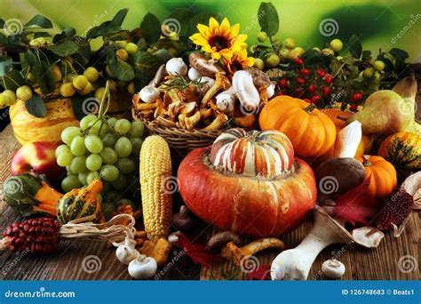Autumn Nature Concept. Fall Fruit and Vegetables on Wood Stock Image ...