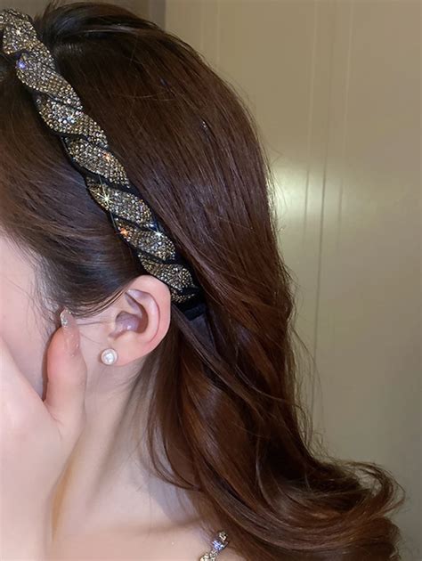 Rhinestone Decor Braided Detail Headband Party,Tiara,Hairband,Hair Hoop ...